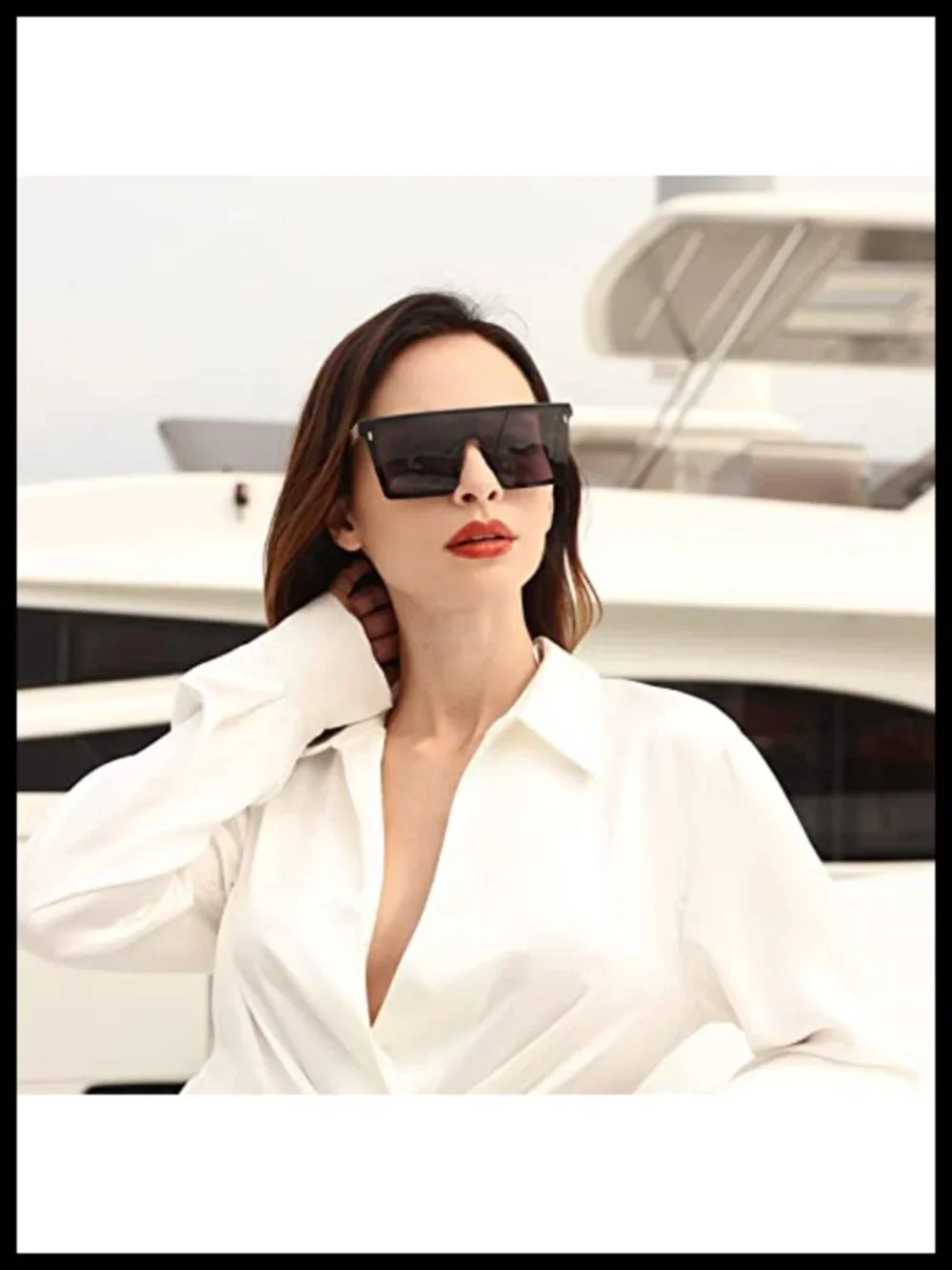 Oversized Square Sunglasses Flat Top UV400 Protection
